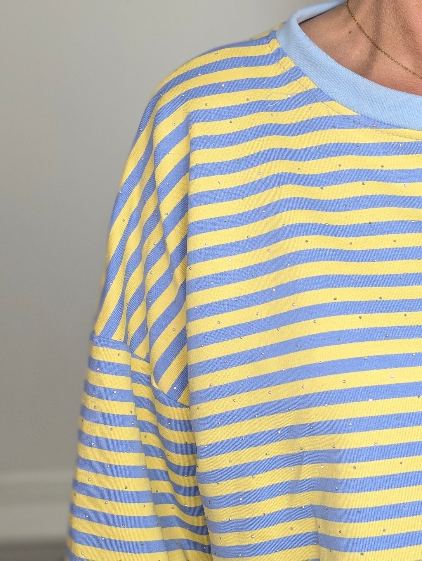 Gestreept shirt shimmer - Lichtblauw / geel
