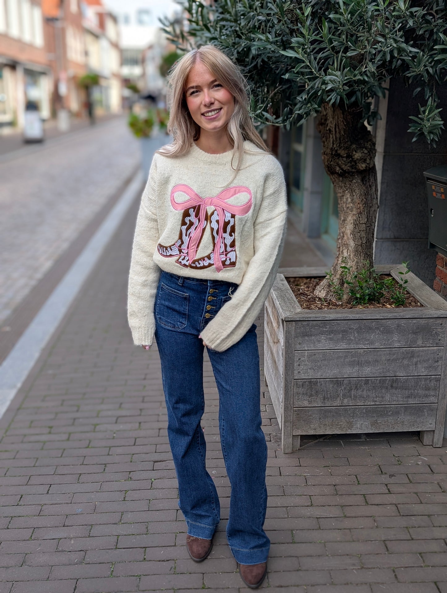 Cowboy boots trui - Ecru