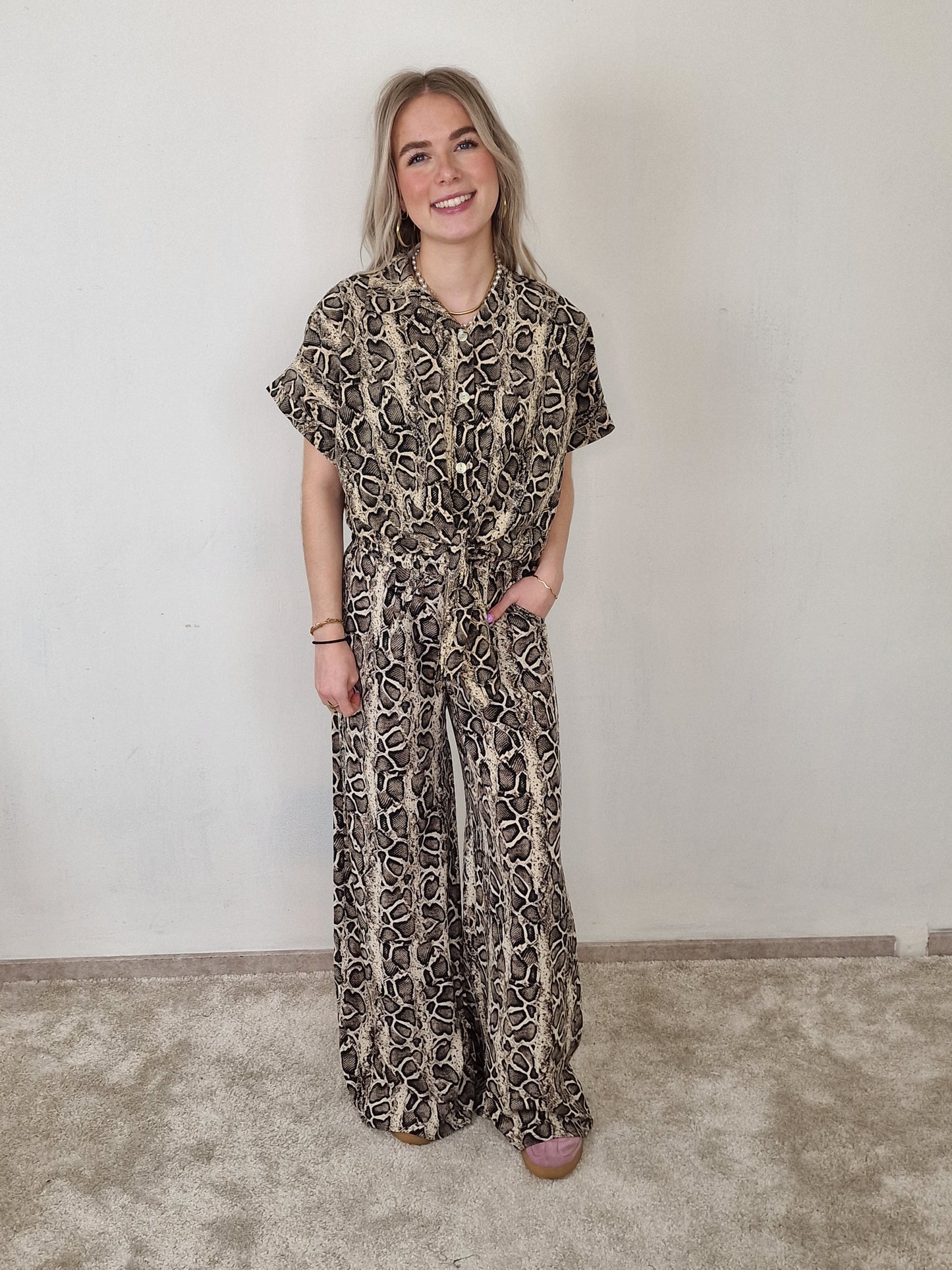 Nicole pantalon - Slangen print crème/ bruin/ zwart