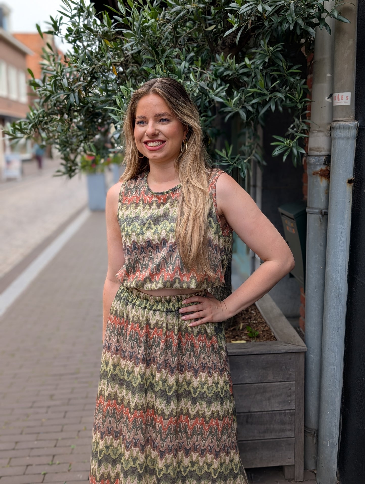 Vif print rok - Groen / bruin / creme