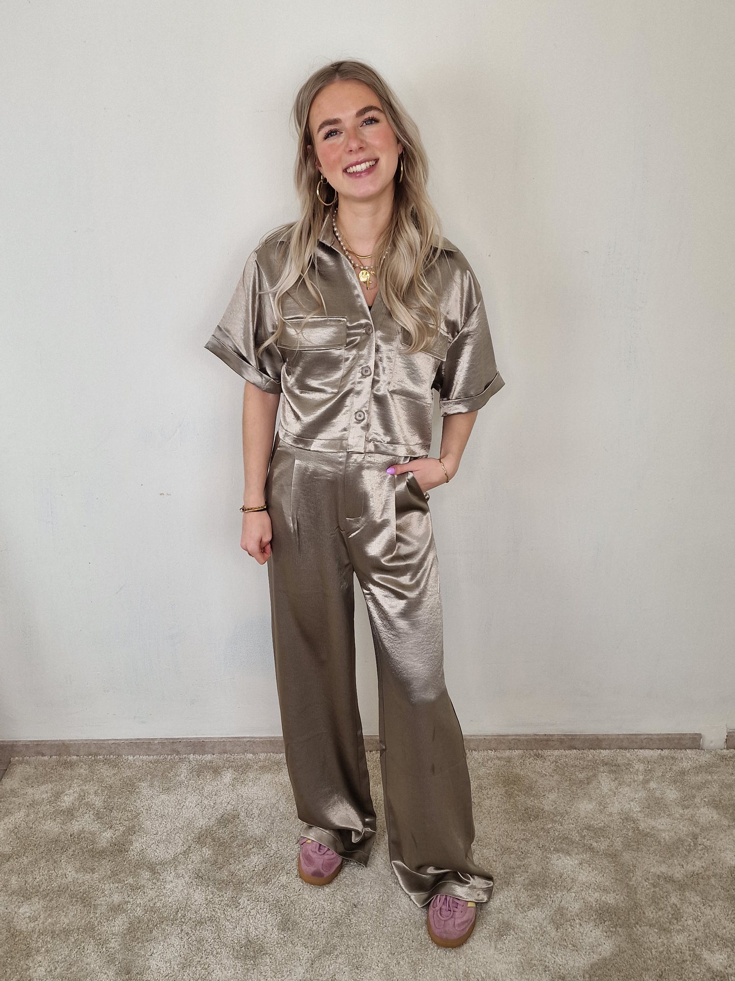 Thara silk pantalon - Taupe