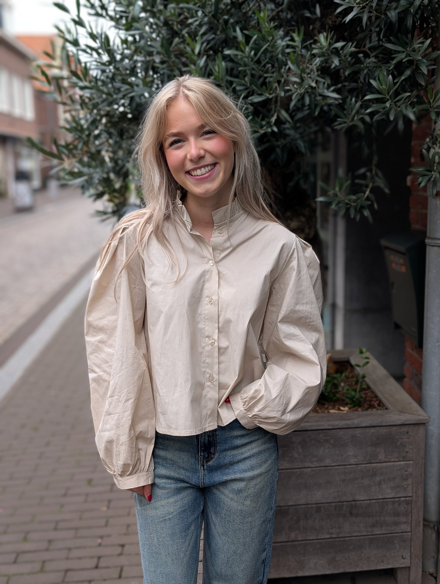 Mayke blouse met ruffle - Creme