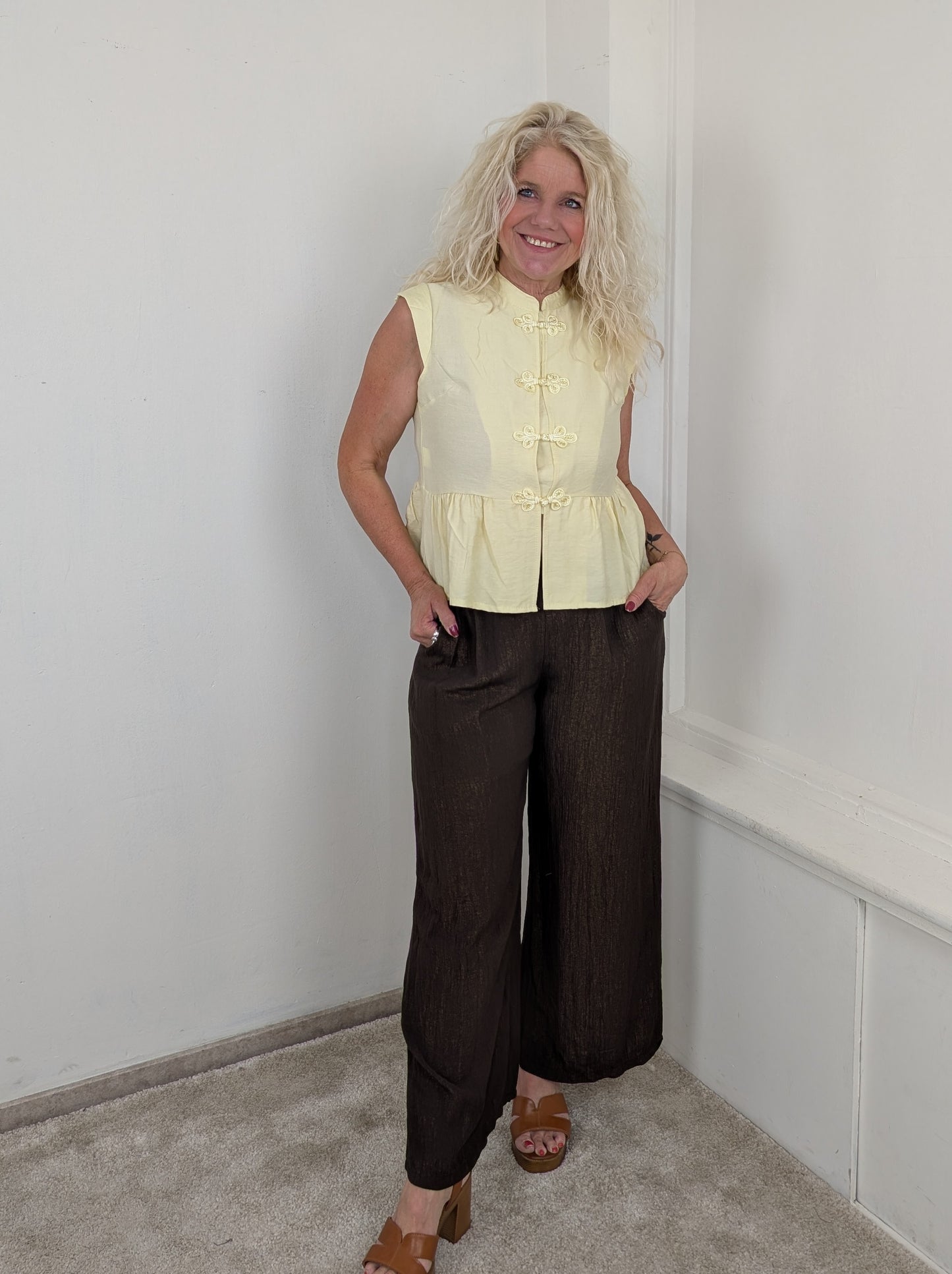 Kyoto peplum blouse top - Geel