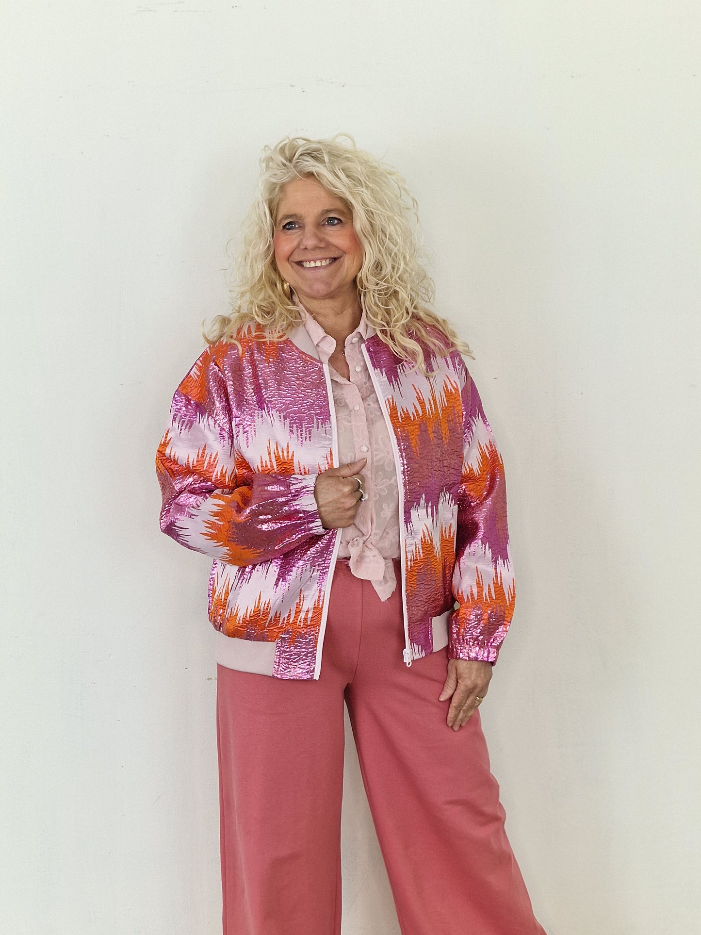 Barbera bomber jas - Pink/ orange metallic