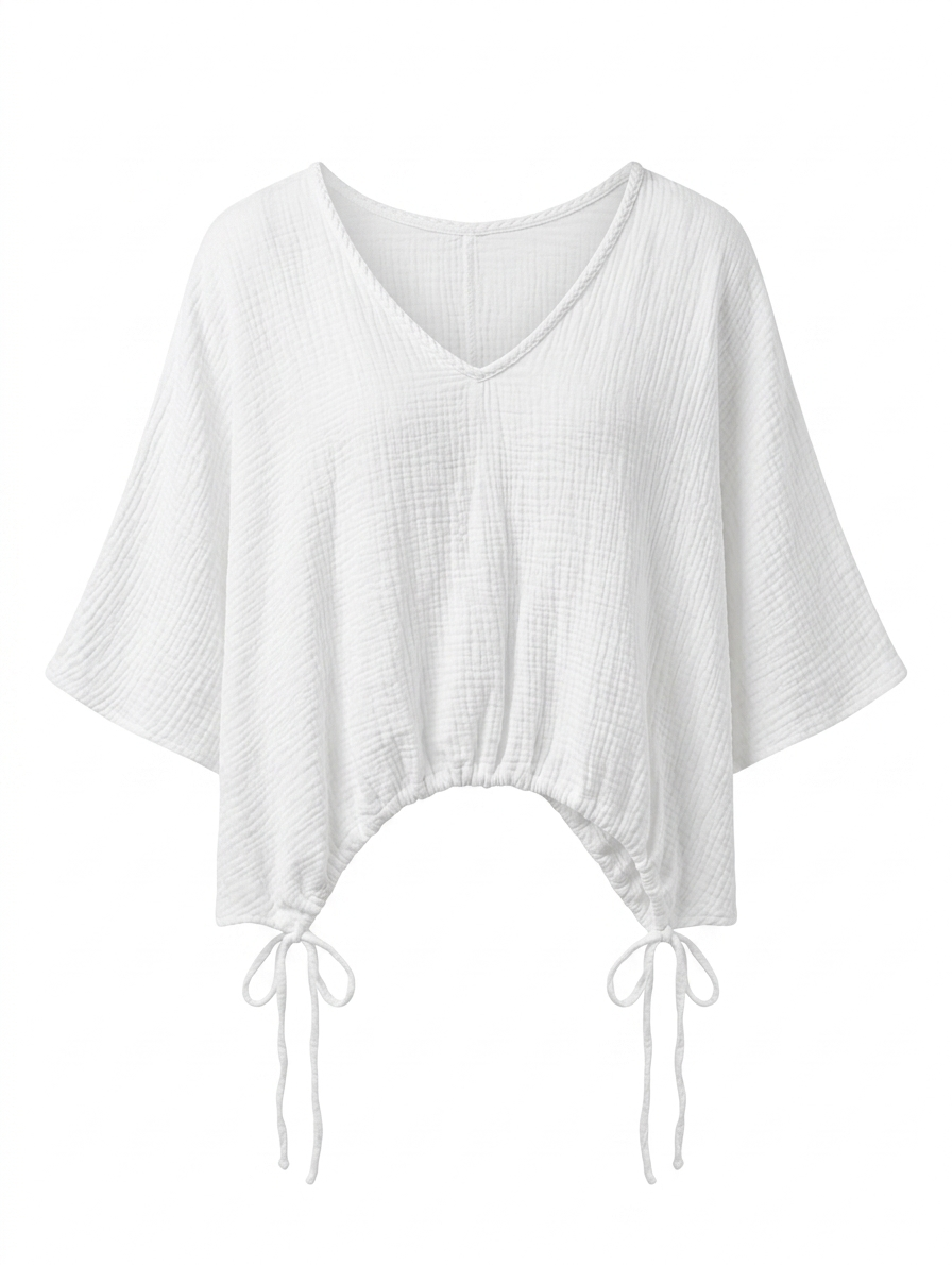 Witte Mousseline Top met Strikdetail - Wit