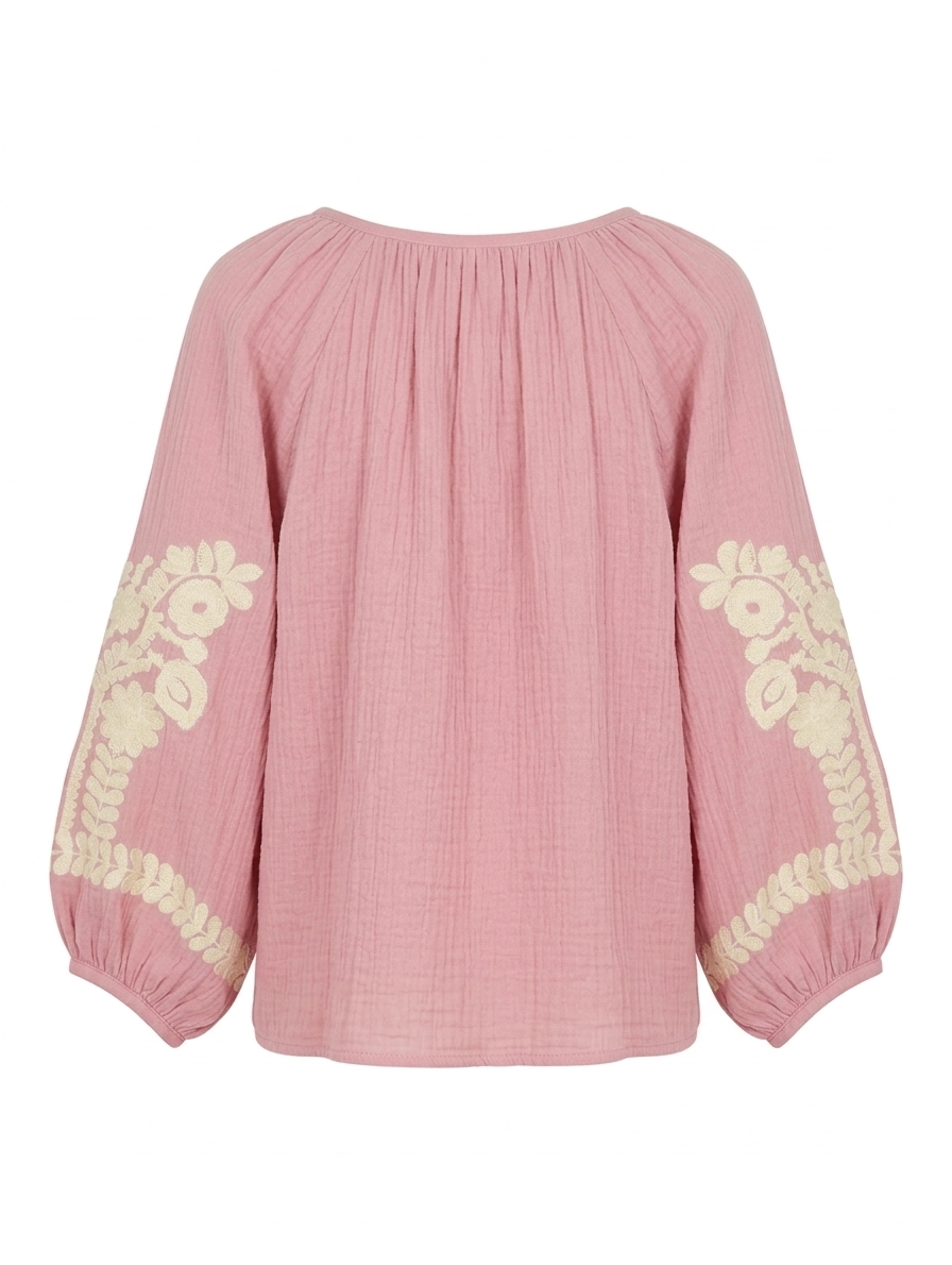 Nowy mousseline Blouse met Borduurwerk - Blush