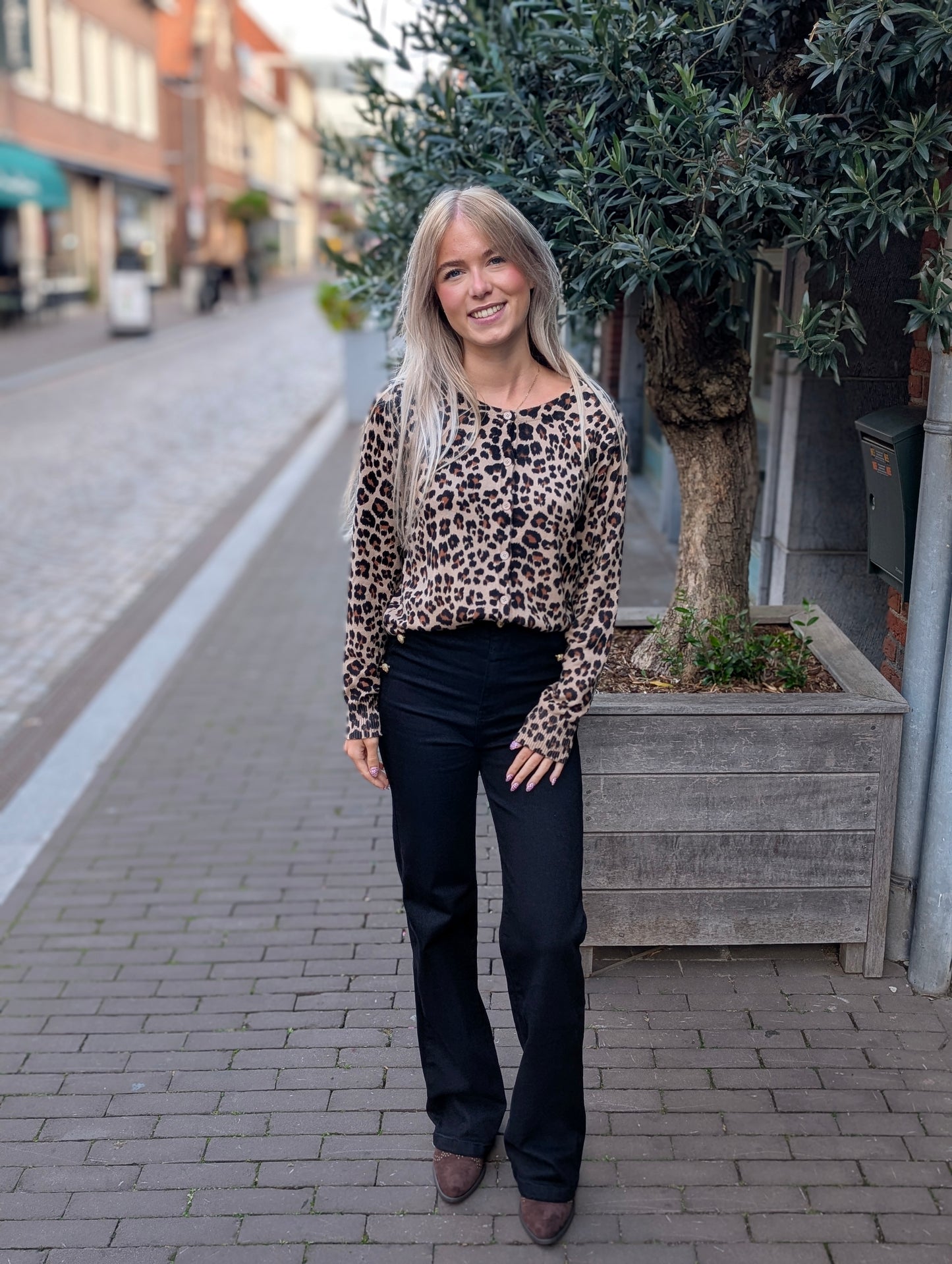 Folyrose wide leg knopen - Zwart