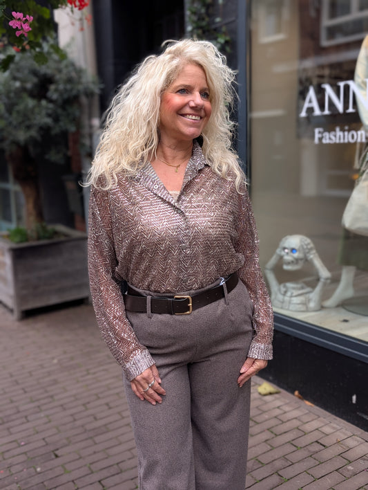 Pailetten blouse Maaike - Taupe