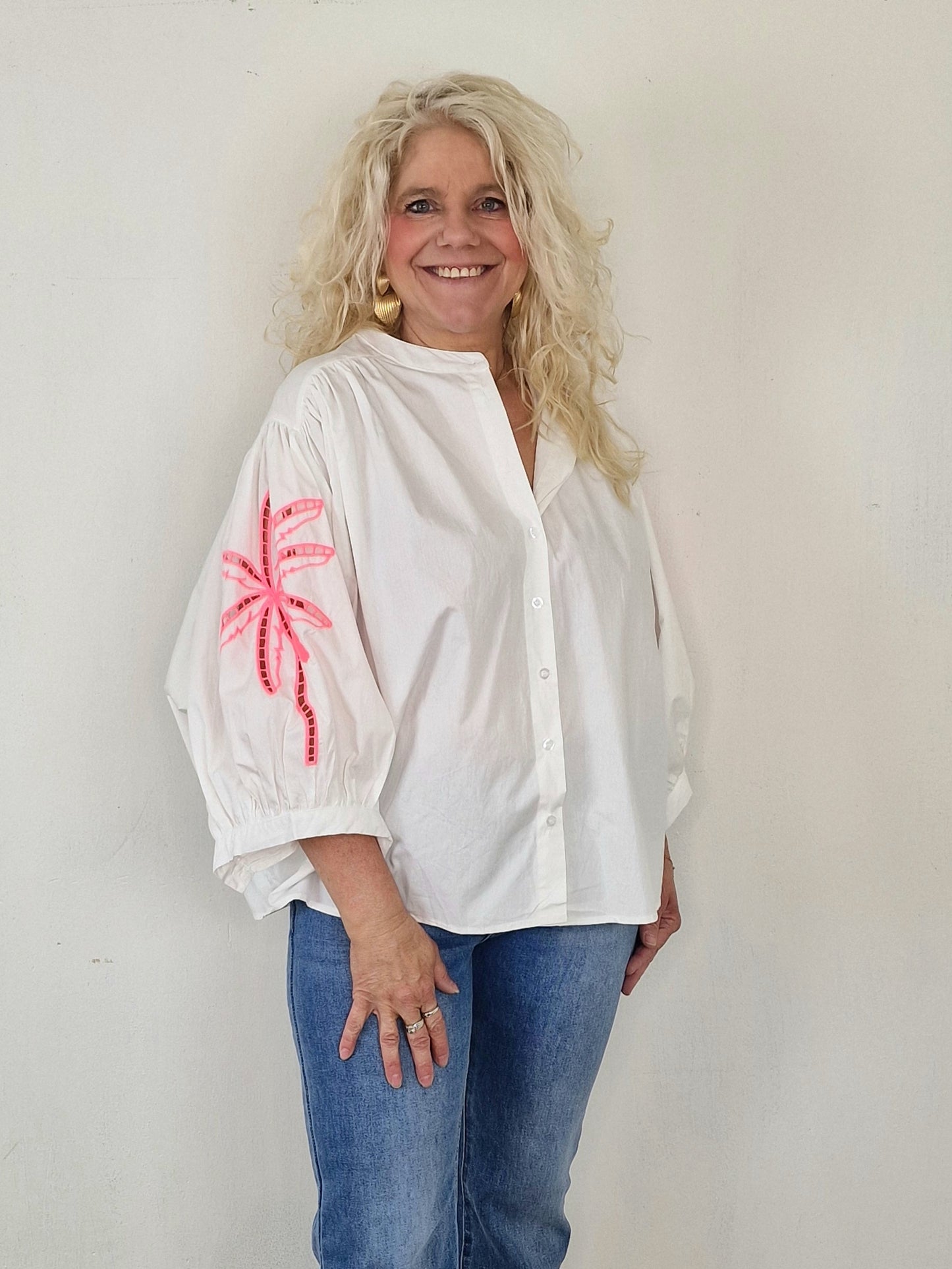 Sem blouse - Wit met roze