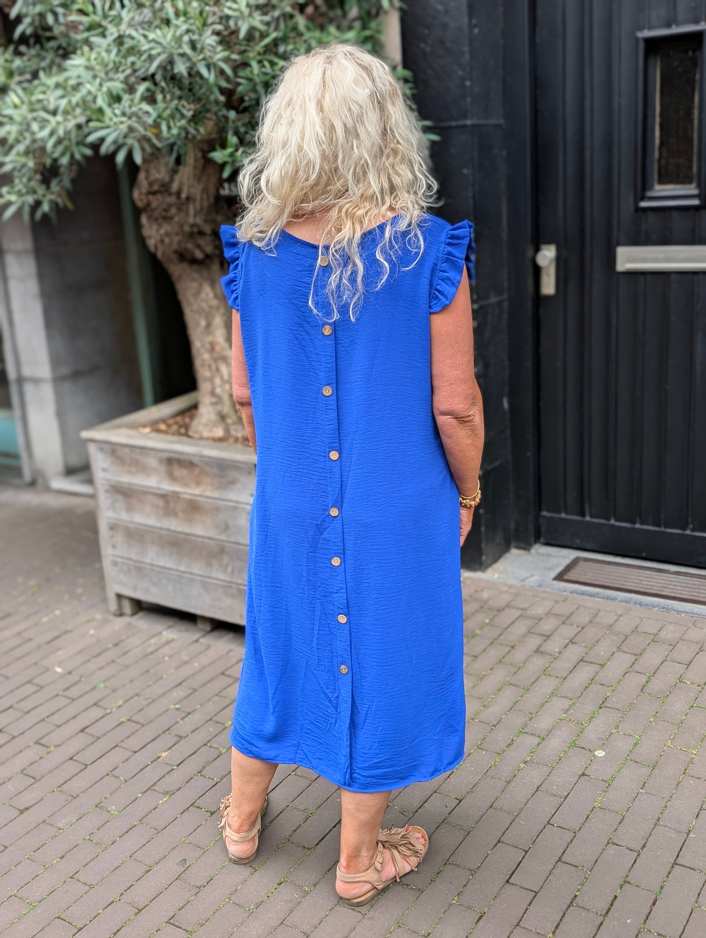 Debbie jurk met knopen aan de achterkant - Kobaltblauw ze