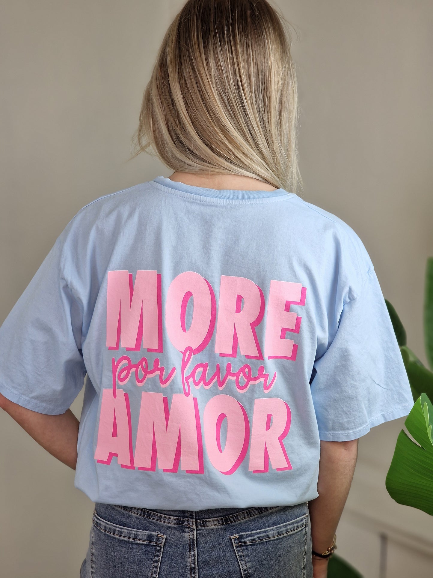 More por favor amor shirt - Licht blauw/ roze