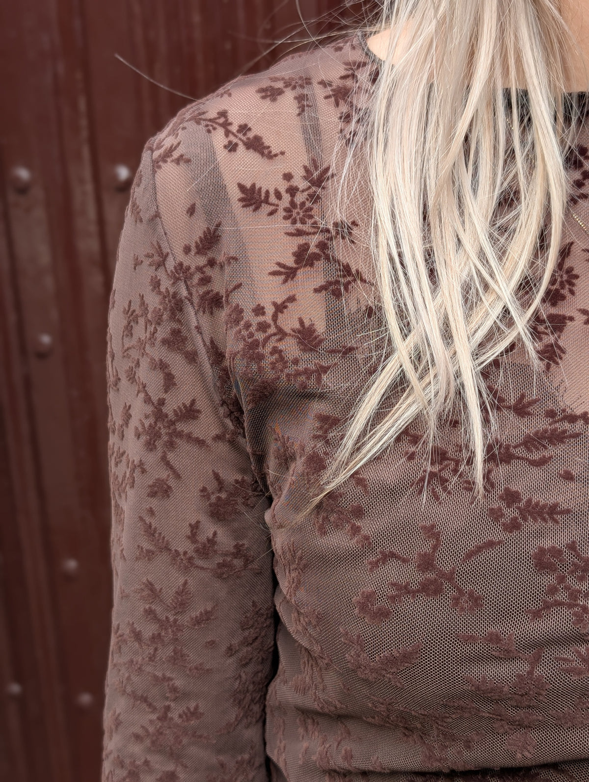 Madelief mesh top lange mouwen - Bruin