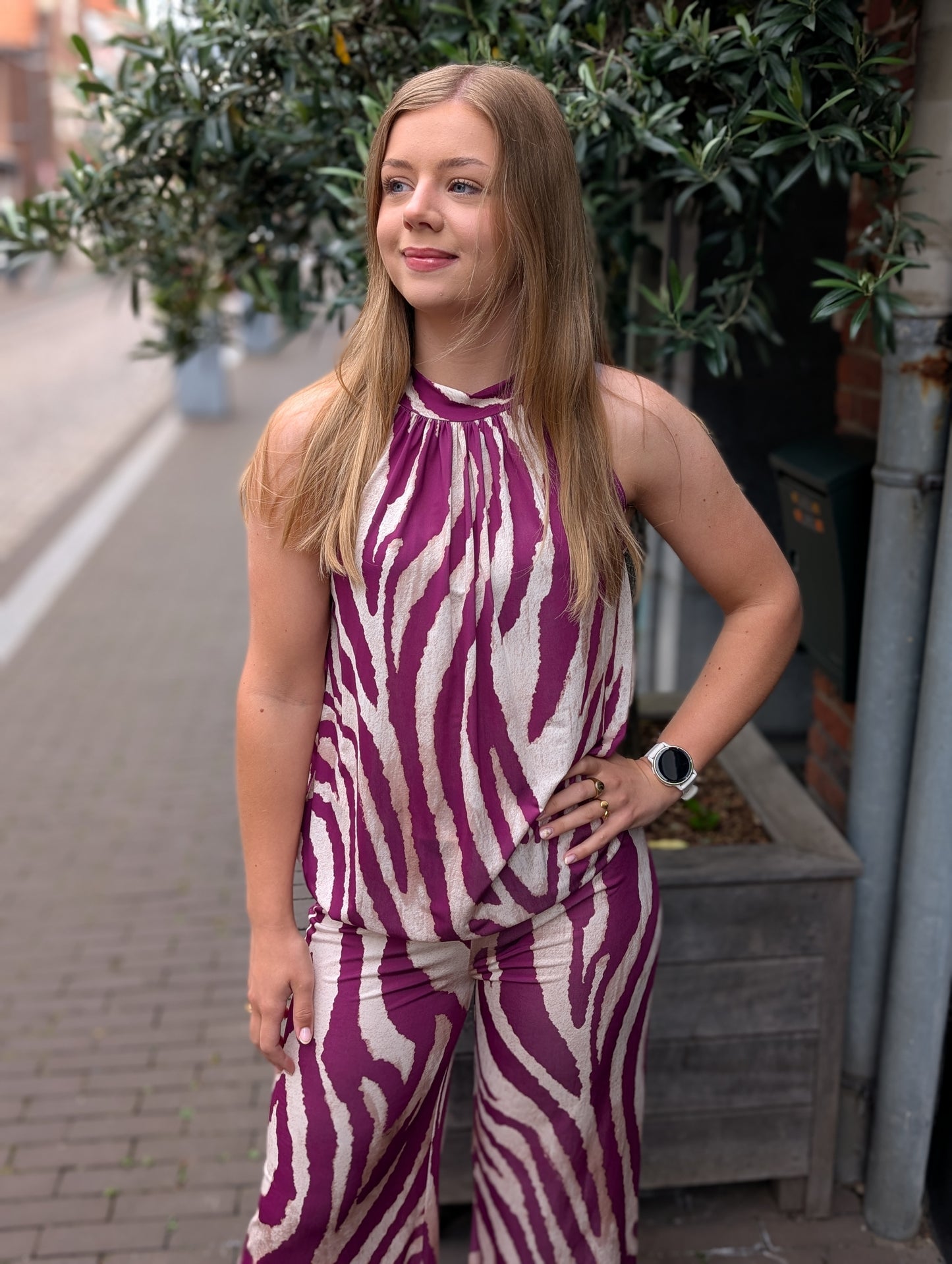 Fay top travel stof - Magenta / creme