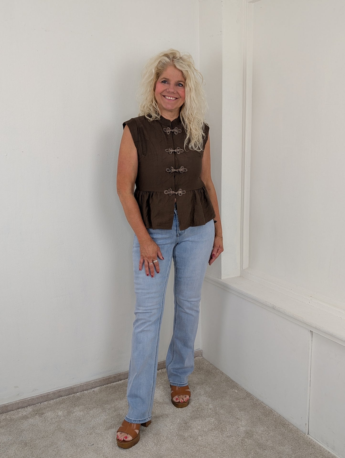 Kyoto peplum blouse top - Bruin
