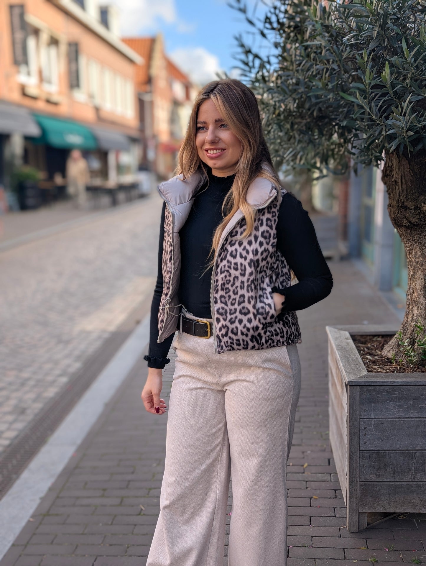 Chels bodywarmer - Taupe/ panter