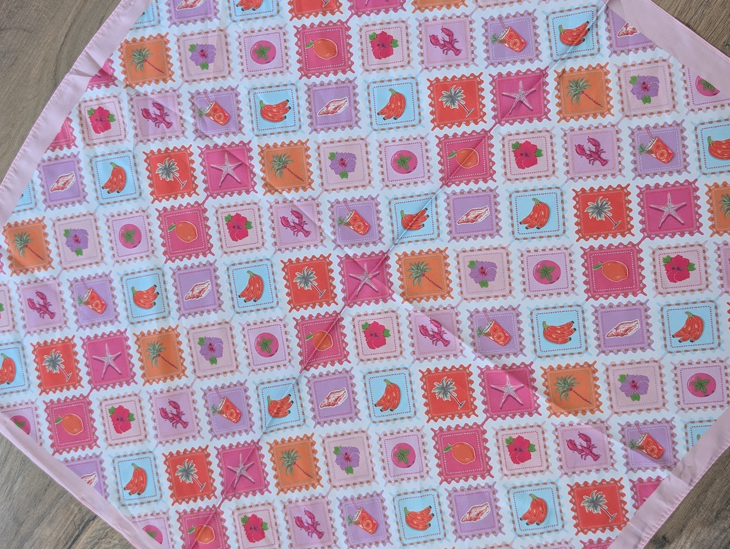 Kreeft print sjaal - Rood / rose / licht blauw