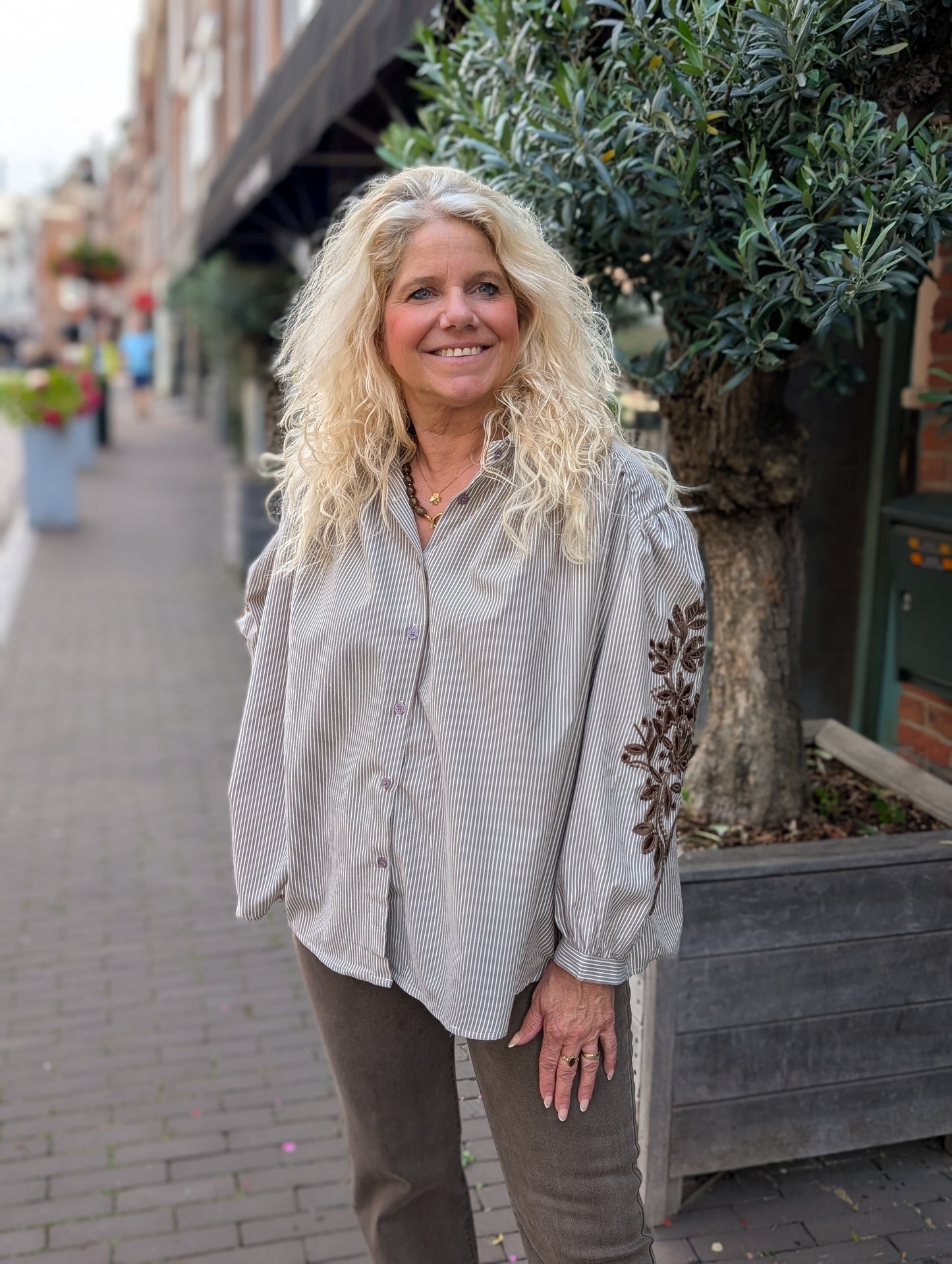 Blouse Hailey gestreept - Coffee