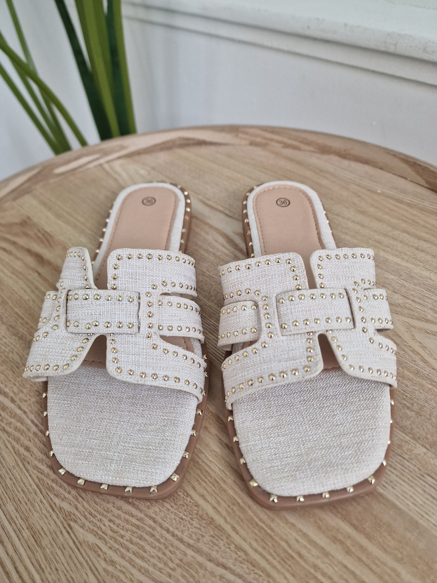 Noël slipper - Ecru met gouden stuts