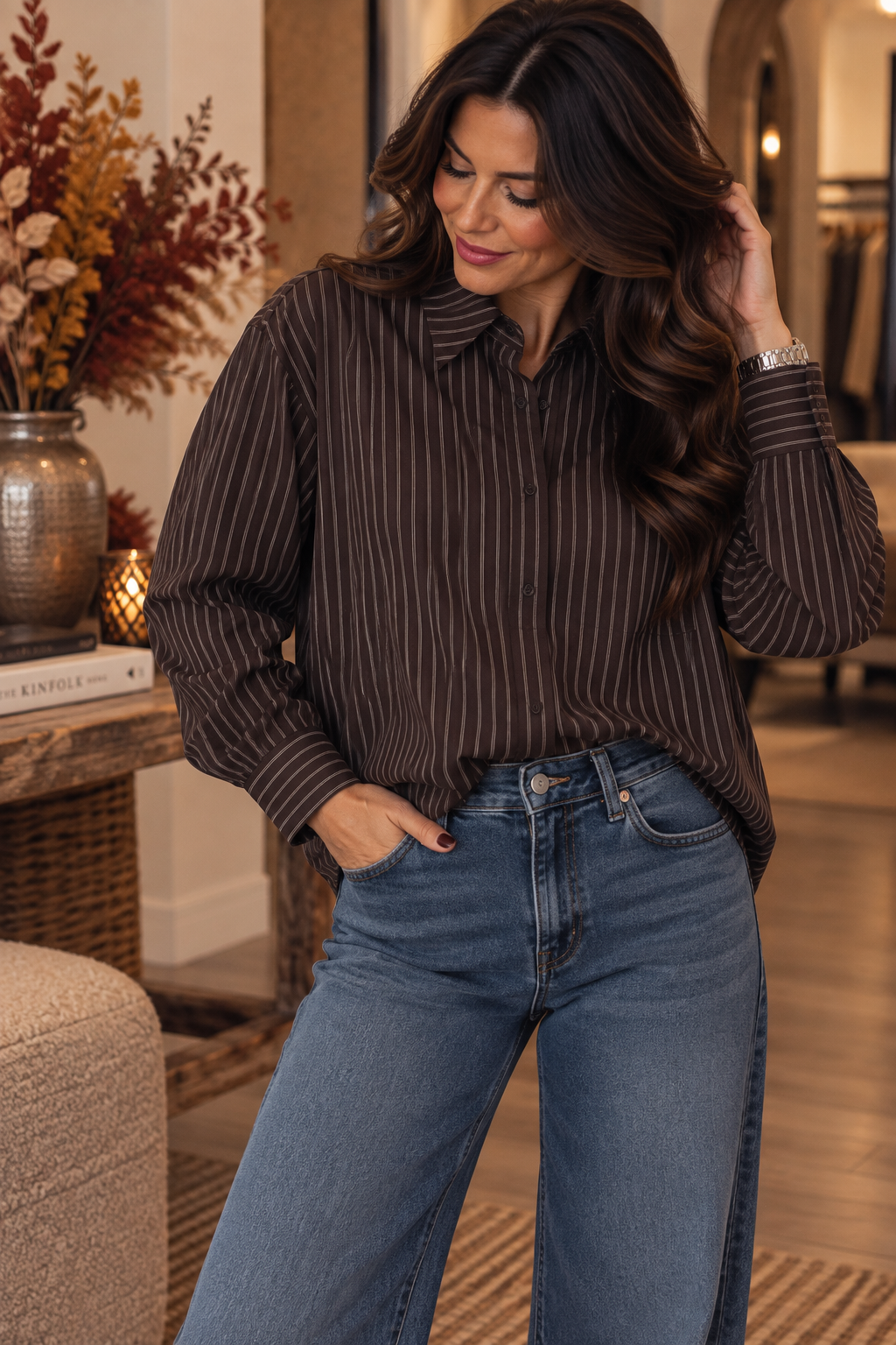 Ciao Bella streep blouse - Bruin