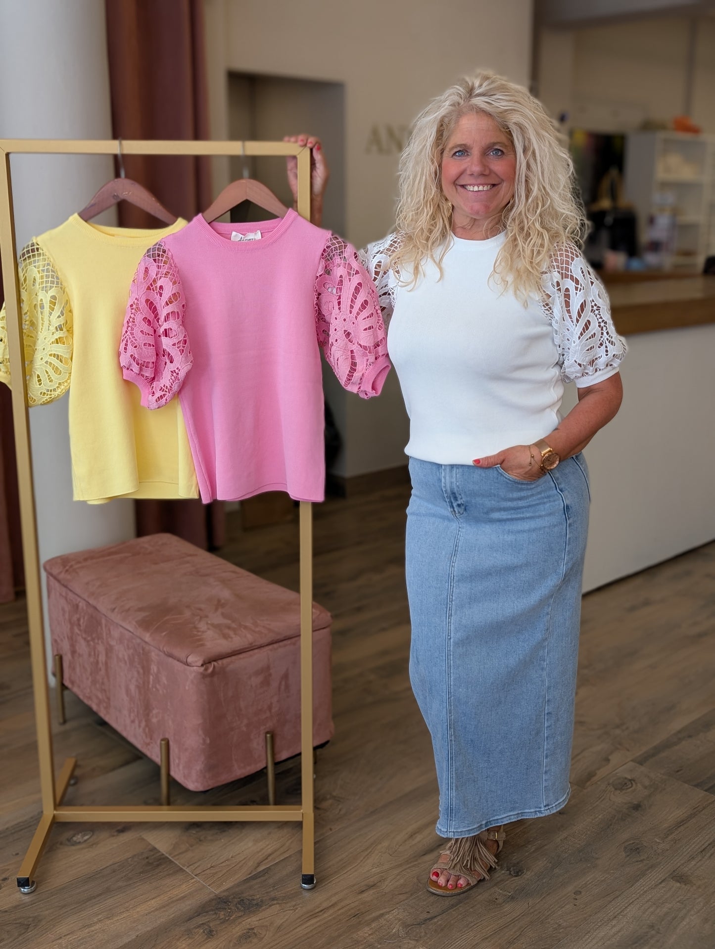 Biba shirt met kanten pof mouw - Wit