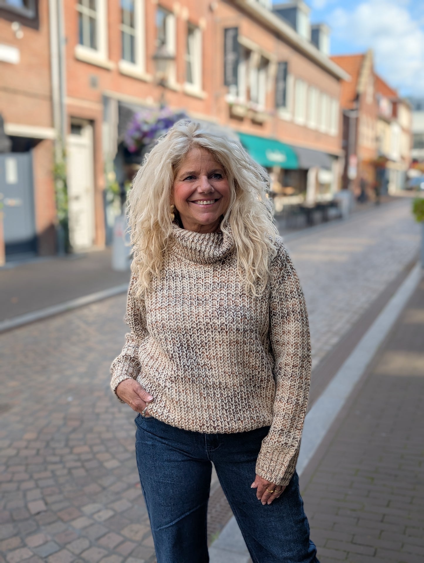 Red Button cocoon multi sweater - Brown