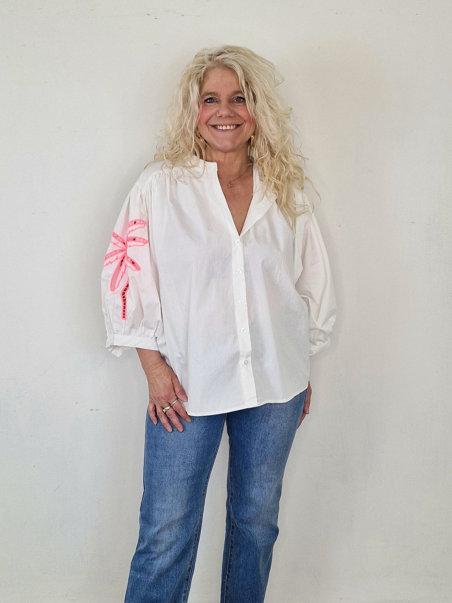 Sem blouse - Wit met roze