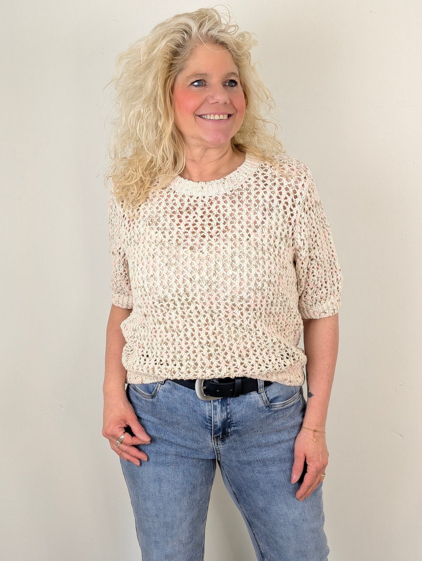 Red button Jolene melange trui - Multi Sand