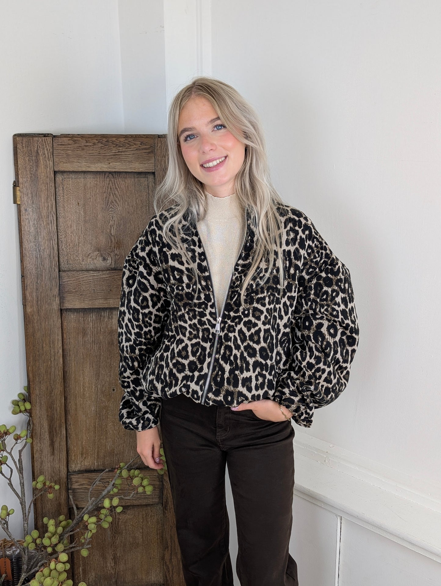 Mila panter bomber jas - Bruin mix