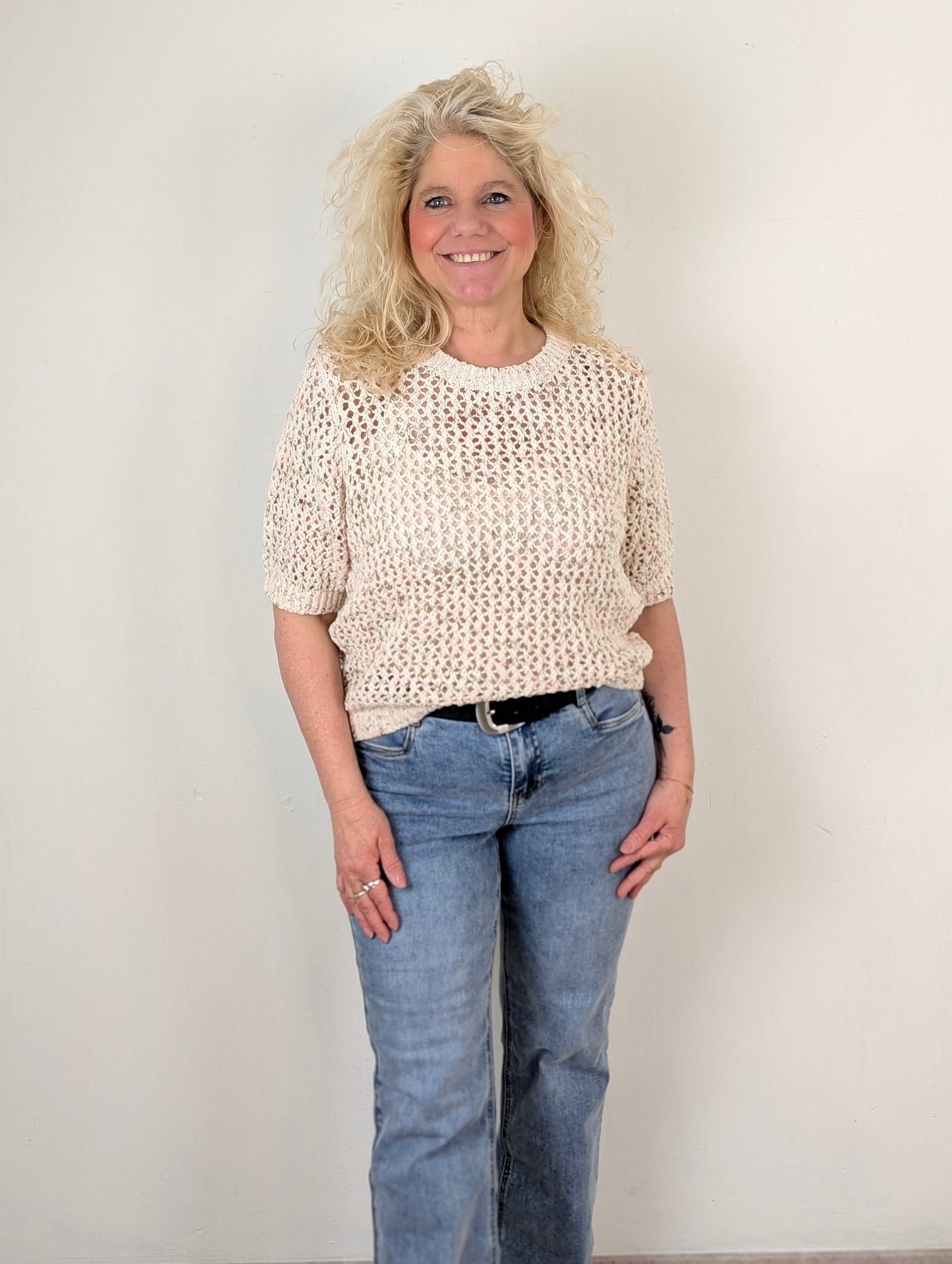 Red button Jolene melange trui - Multi Sand