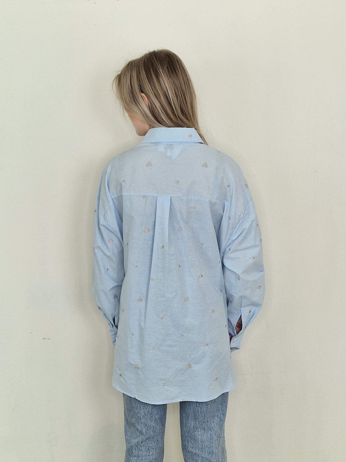 Belinda blouse - Licht blauw met gouden hartjes