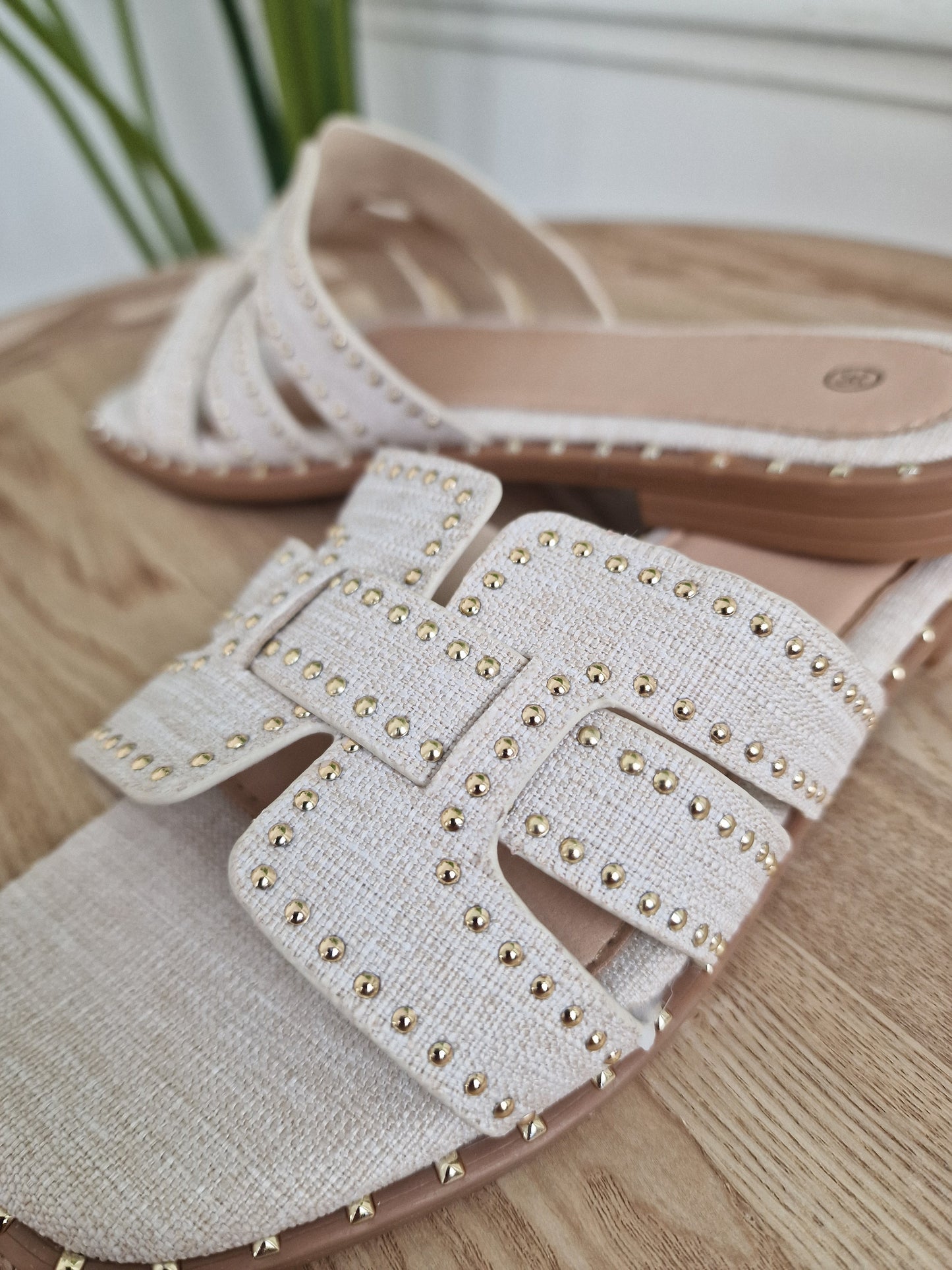 Noël slipper - Ecru met gouden stuts