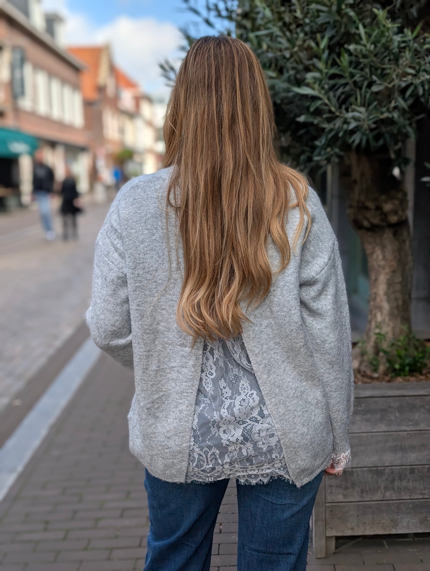 Lace trui Indi - Grijs/Wit