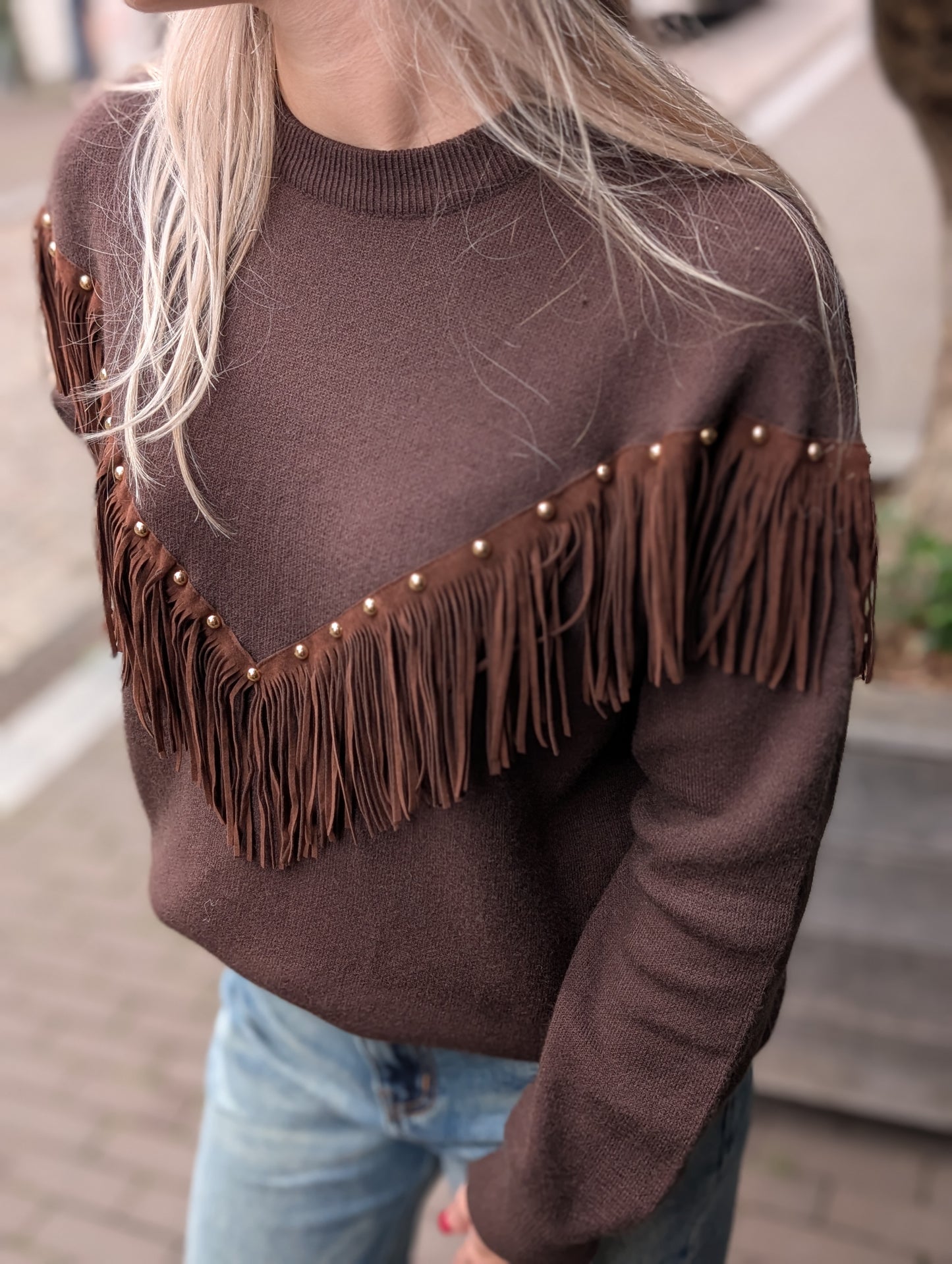 Western sweater franjes - Bruin