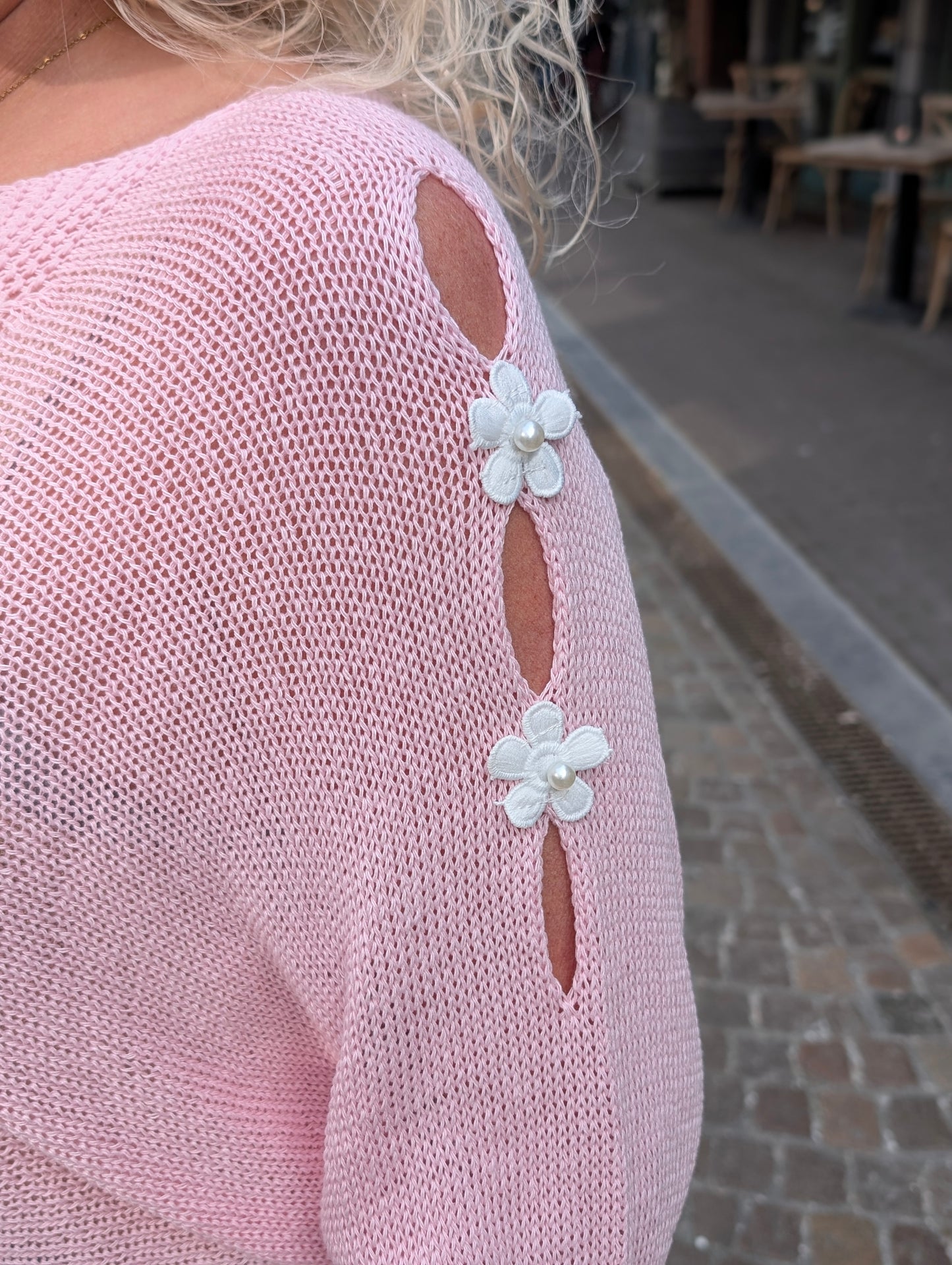 Flower detail trui Eva - Roze