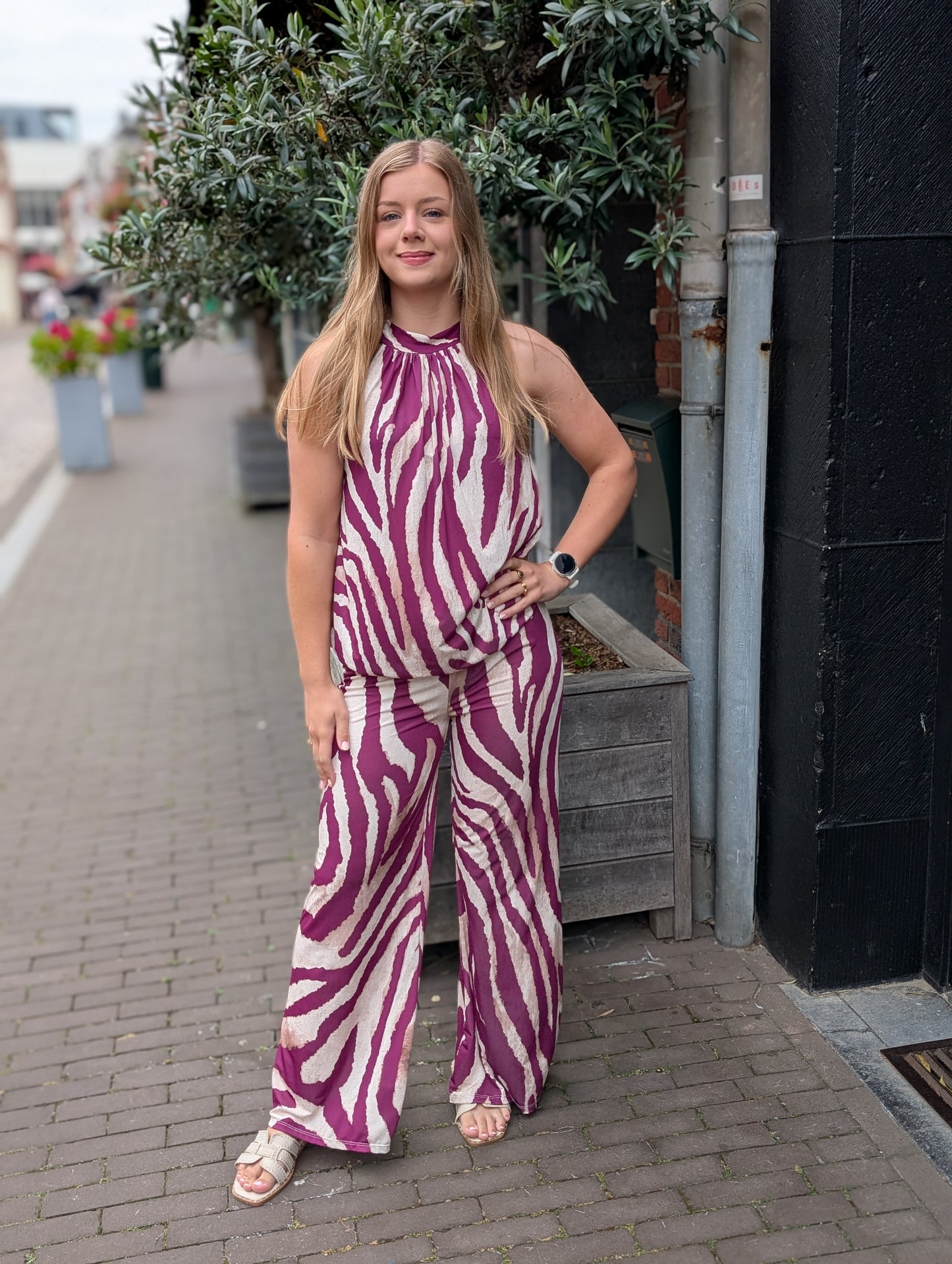 Fay top travel stof - Magenta / creme