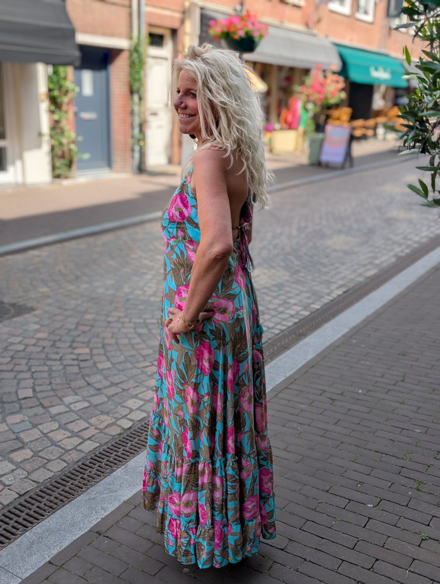 Ibiza maxi dress met open rug - Turquoise