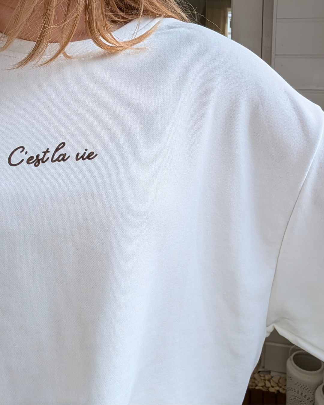 C'est la vie oversized sweater - Wit/Bruin