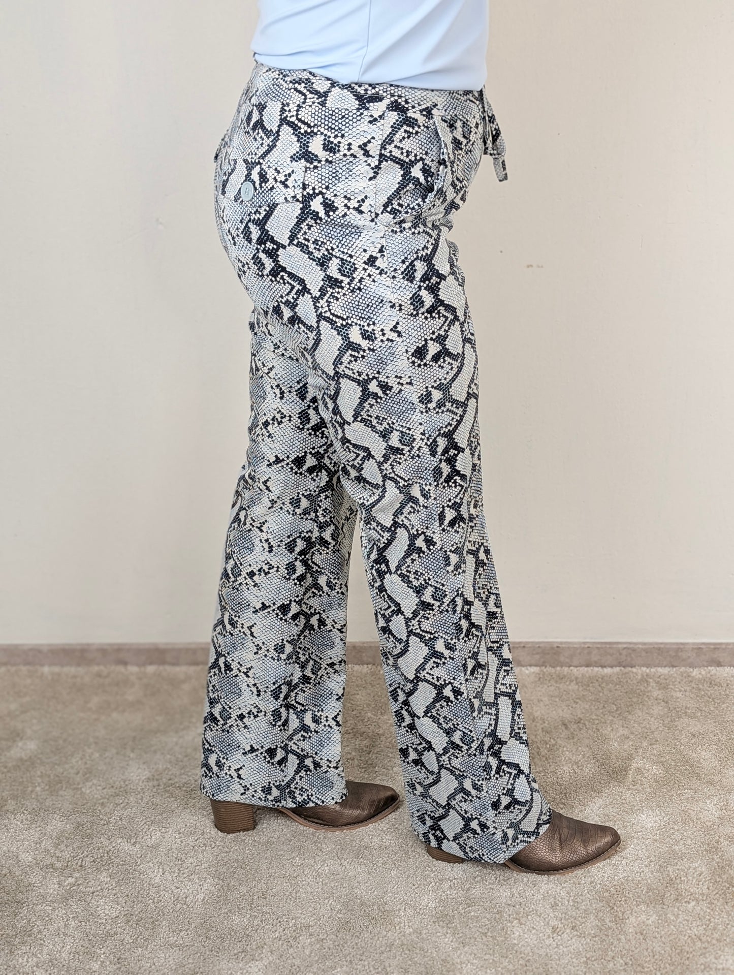 Mi Piace broek straight - Dark blue/ light blue snake print