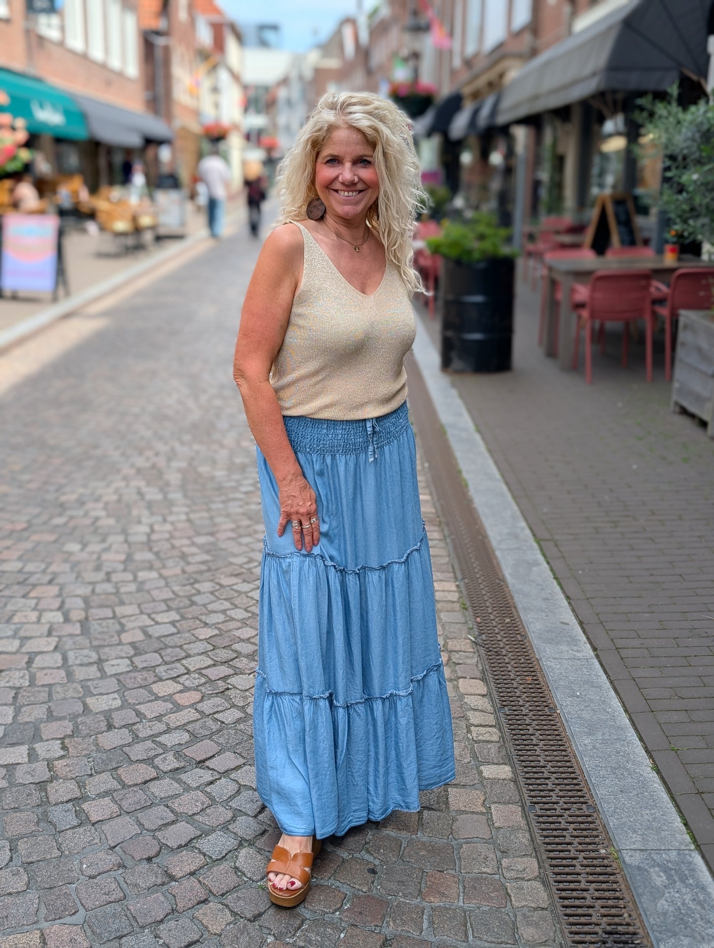 Jeans look stroken rok Valencia - Blauw