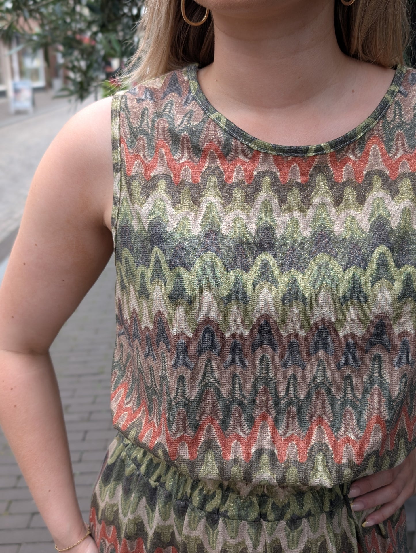 Vif print rok - Groen / bruin / creme