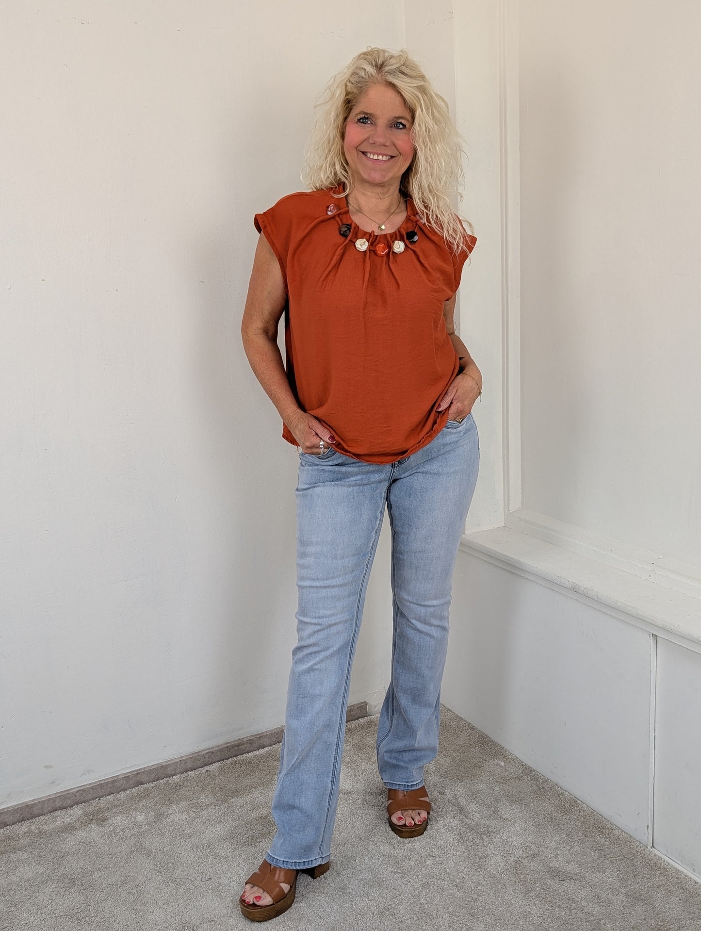 Stone beads blouse top - Brique