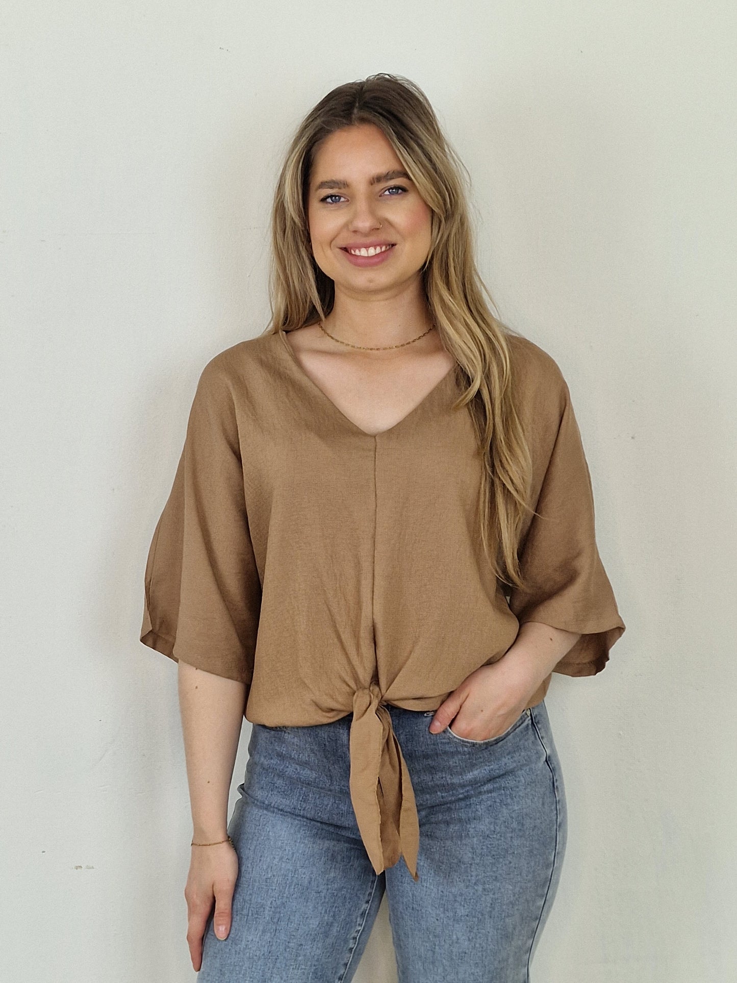 Fay knoop blouse met v-hals - Bruin