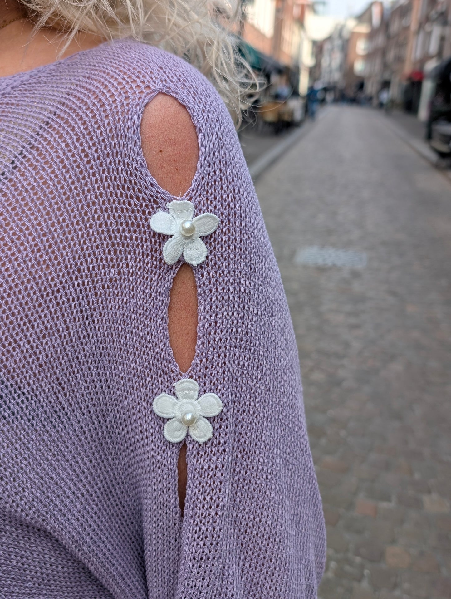Flower detail trui Eva - Lila