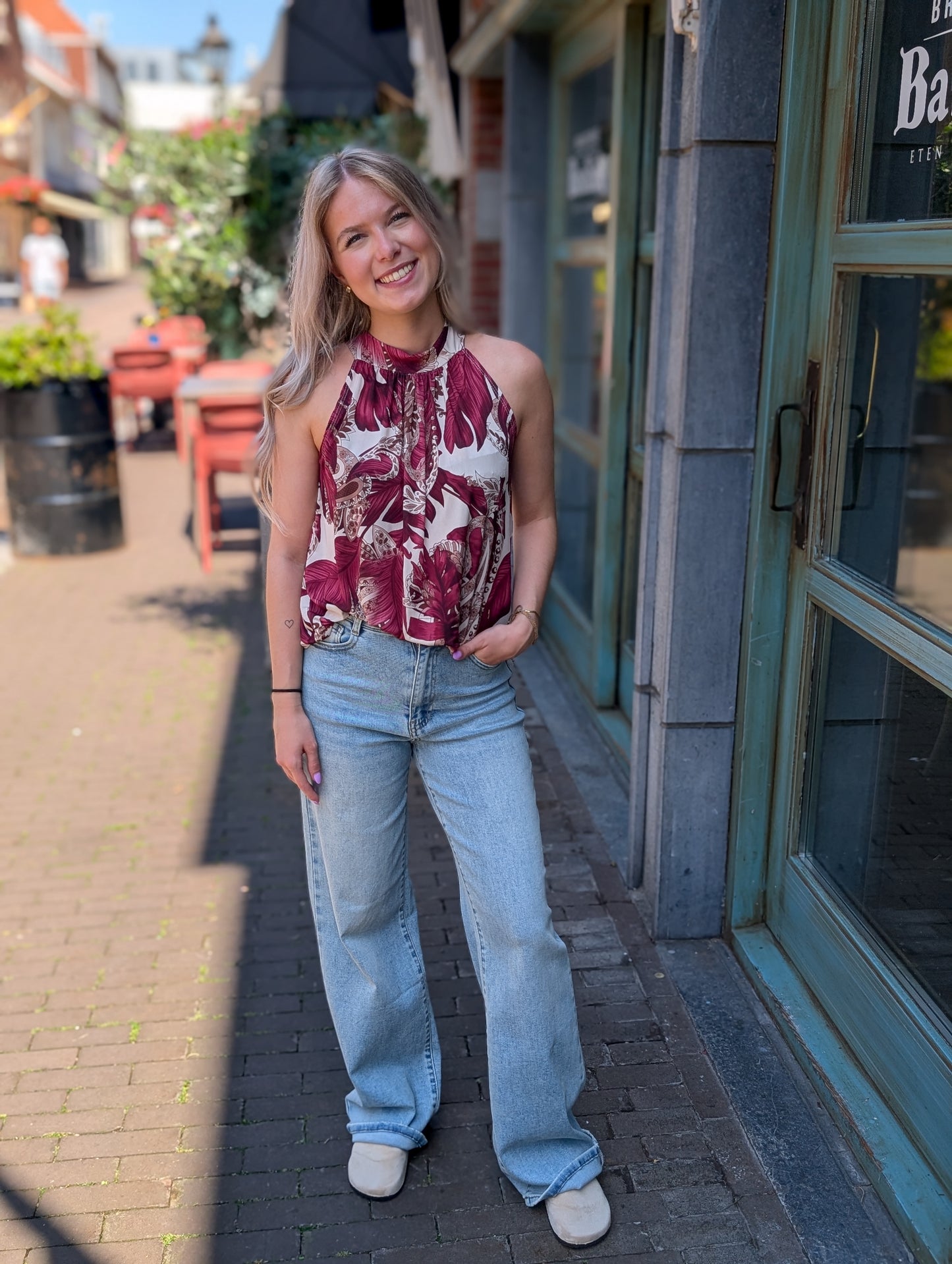 Haltertop paisley feather - Bordeaux rood