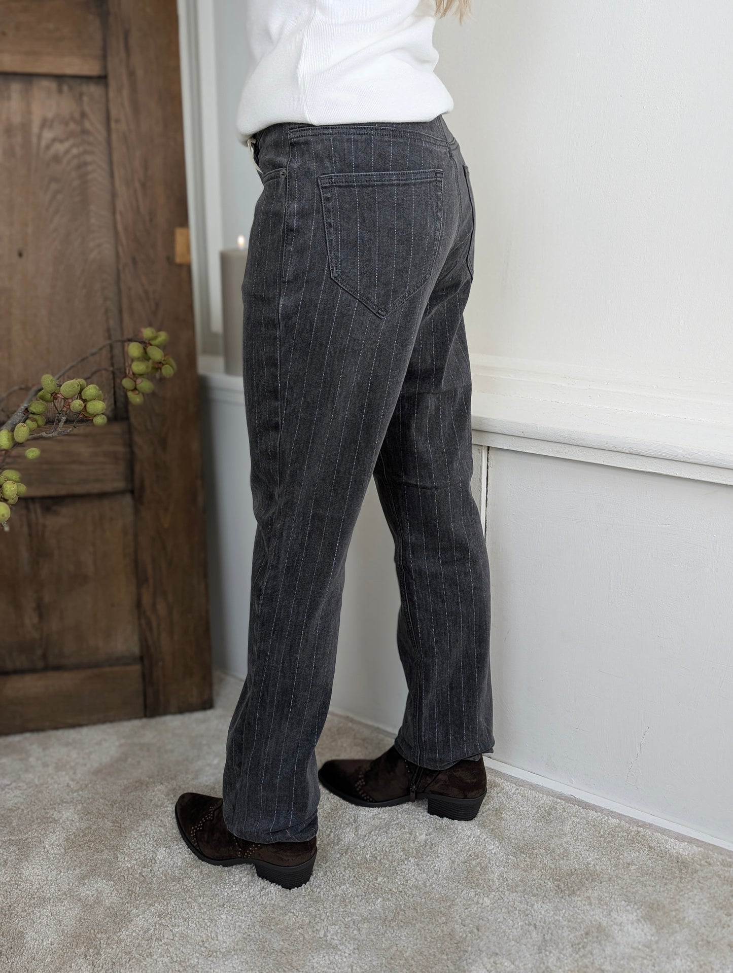 Red Button Patty Lurex Pinstripe - Grey Denim