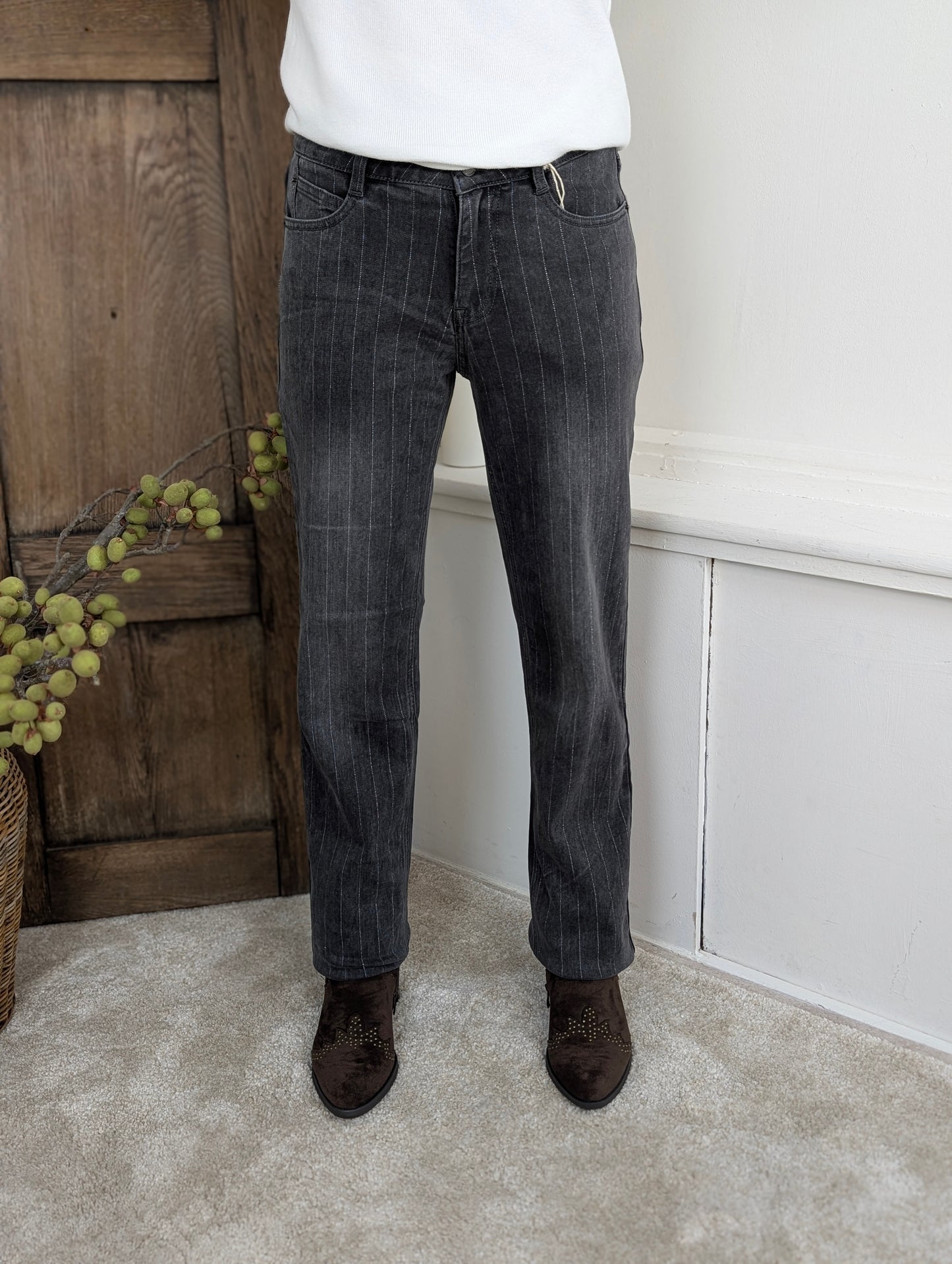 Red Button Patty Lurex Pinstripe - Grey Denim