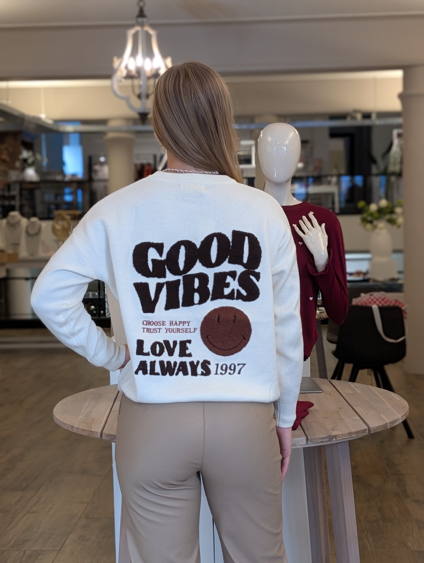 Good vibes smiley sweater - Ecru/Bruin
