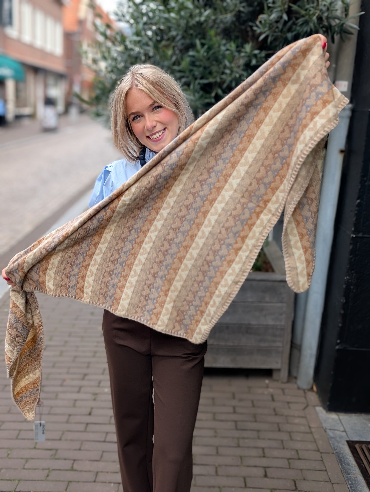 Hartjes sjaal - Bruin/ ecru/ blauw