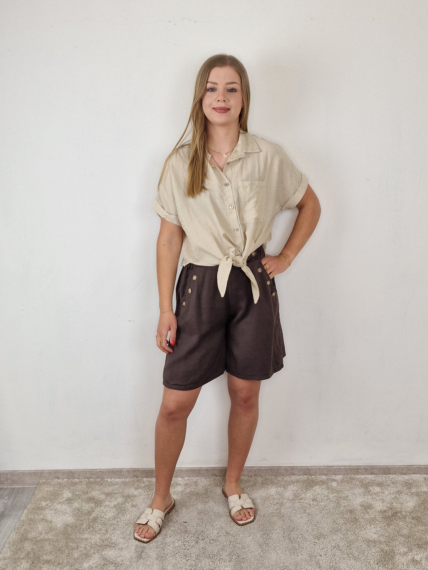 Tencel Short knopen Nora - Donkerbruin