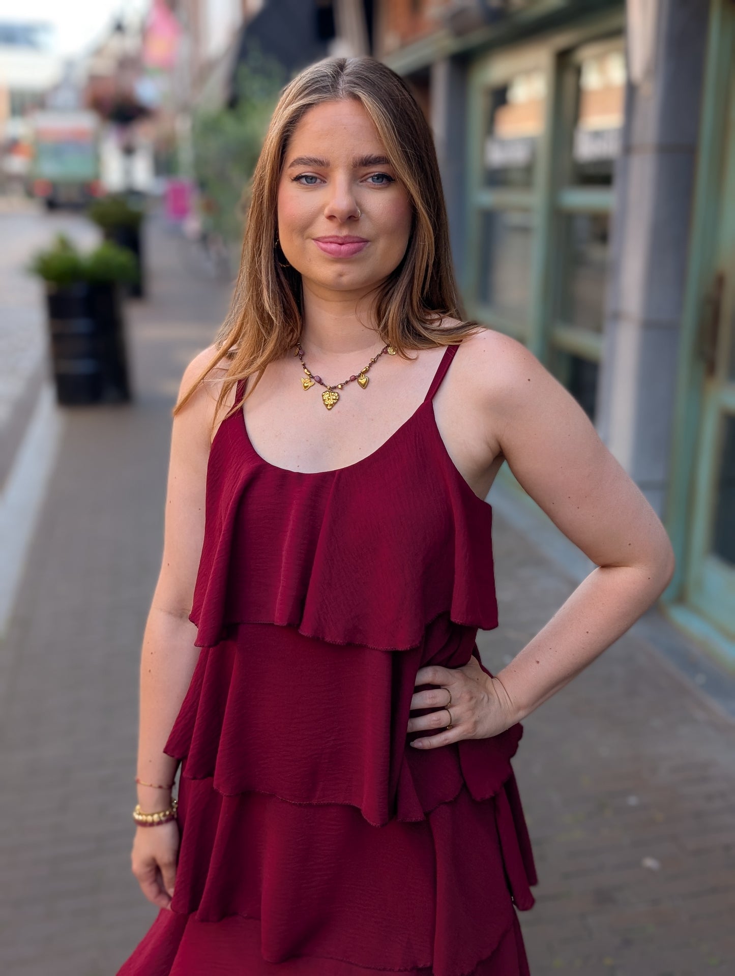 Anny ruffle jurk - Bordeaux rood